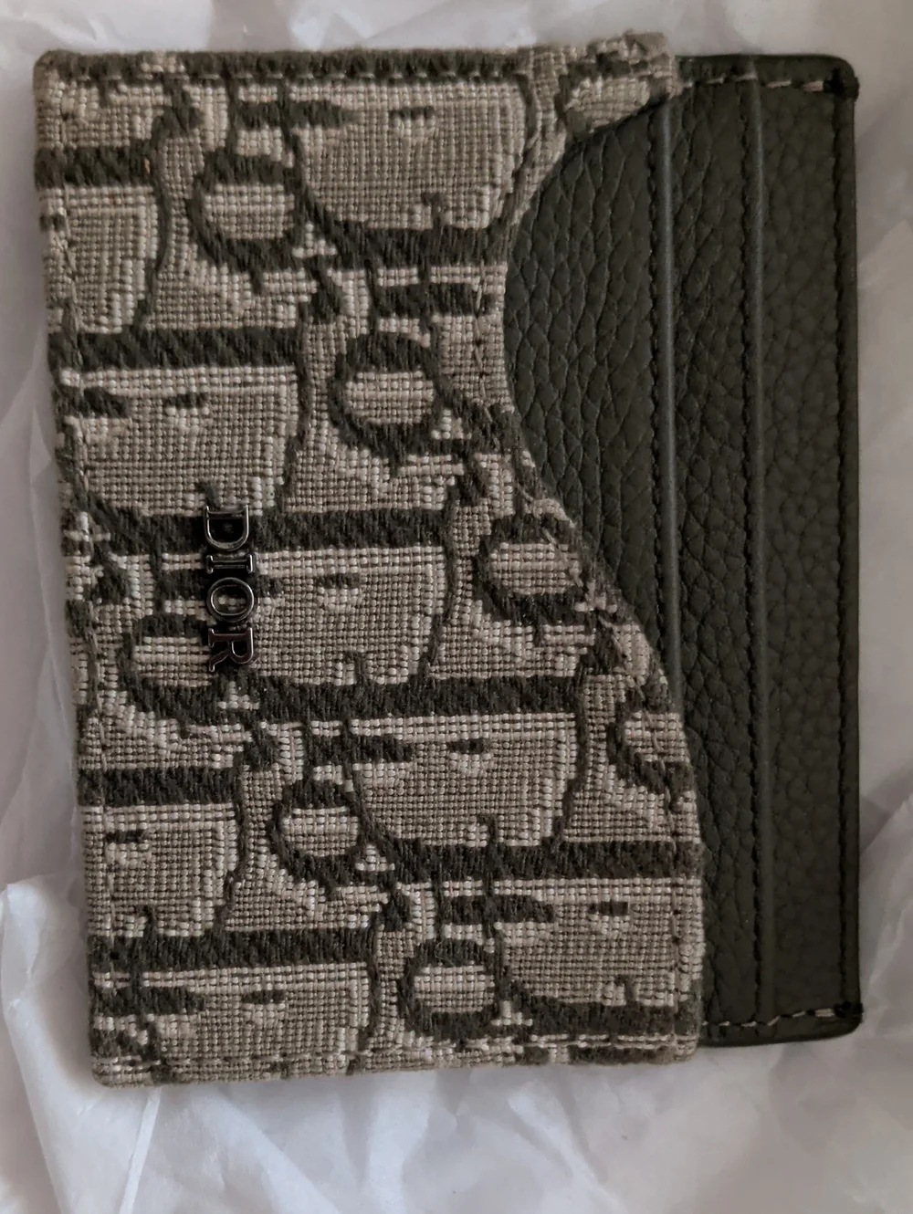 Gray Canvas & Dark Gray Pleather Card Sleeve Card Holder Wallet